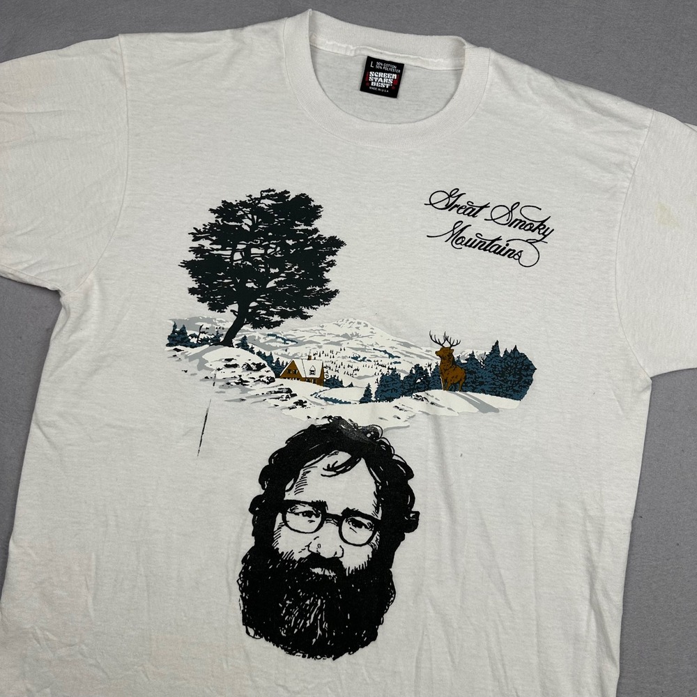 Vintage Screen Stars Best Great Smoky Mountains Graphic T-Shirt White Medium